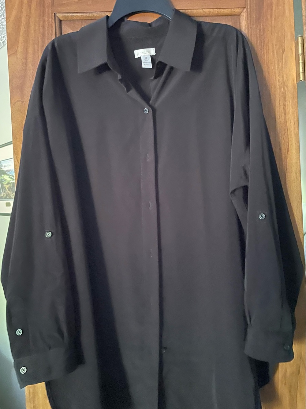 Chico’s Black Women’s Long Sleeve Boyfriend Shirt-